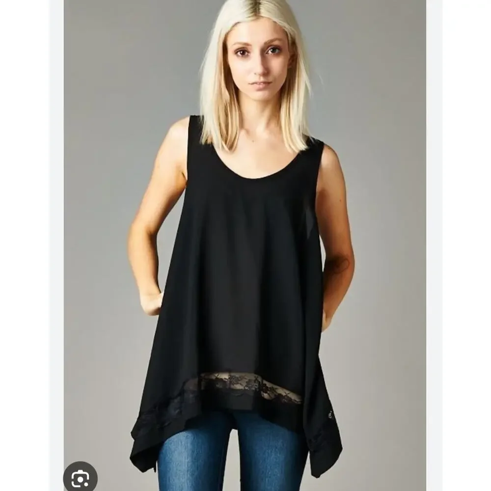 New FREE PEOPLE INTIMATELY Outlined High Low Cami $58 X-SMALL Black
